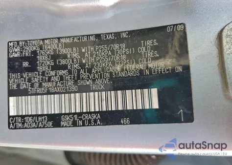 2010 Toyota Tundra Double Cab Sr5 z USA, uszkodzony, nr VIN 5TFRU5F18AX021390